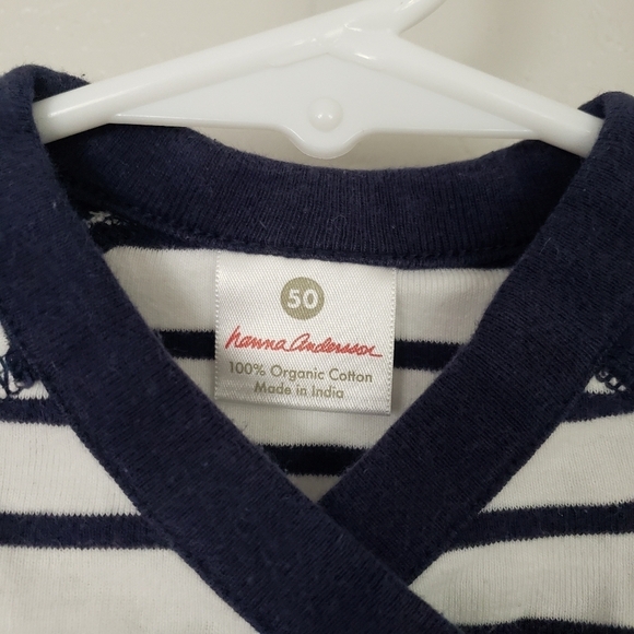 Hanna Andersson Baby 50 Navy Blue & White Striped Long Sleeve Wrap Bodysuit 0-3 - Picture 3 of 6